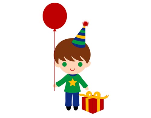 Cute Birthday Boy with Giftbox & Balloon | vector clipart icon