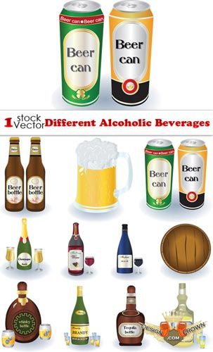 Professional vector clip art alcohol - beer cans, whine bottles images