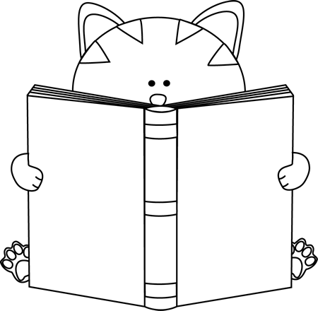Black and White Cat Reading a Book Clip Art - Black and White Cat ...