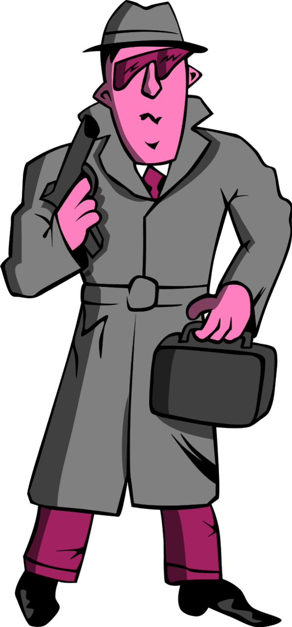 Cartoon Spy Holding a Gun and Holding a Bag - vector Clip Art
