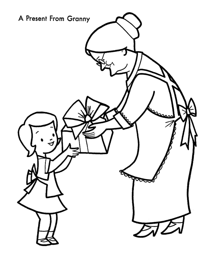 Christmas Morning Coloring Pages - Present for Grandma Coloring ...