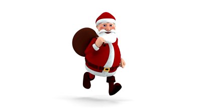 Cartoon Santa Claus With Gift Bag Running On Spot - Front View ...