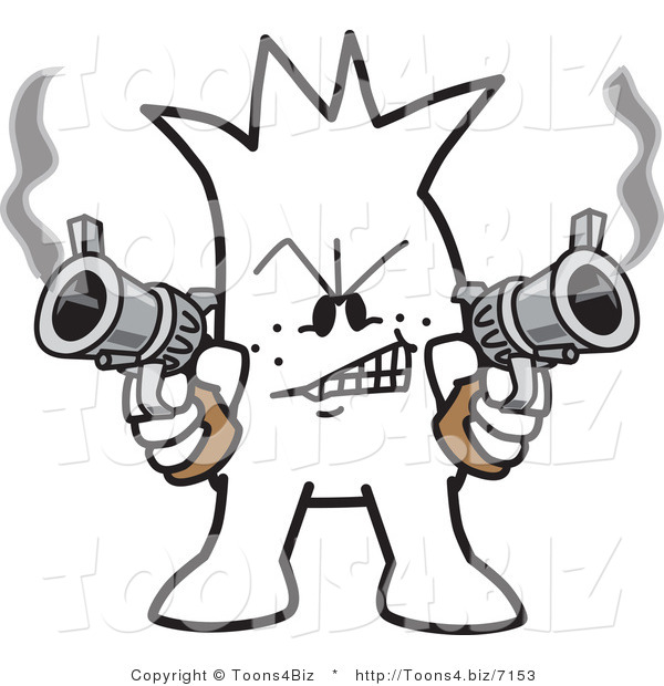 Vector Illustration of an Outlined Cartoon Character with Guns ...