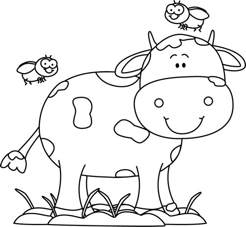 Black and White Cow in the Mud with Flies Clip Art - Black and ...