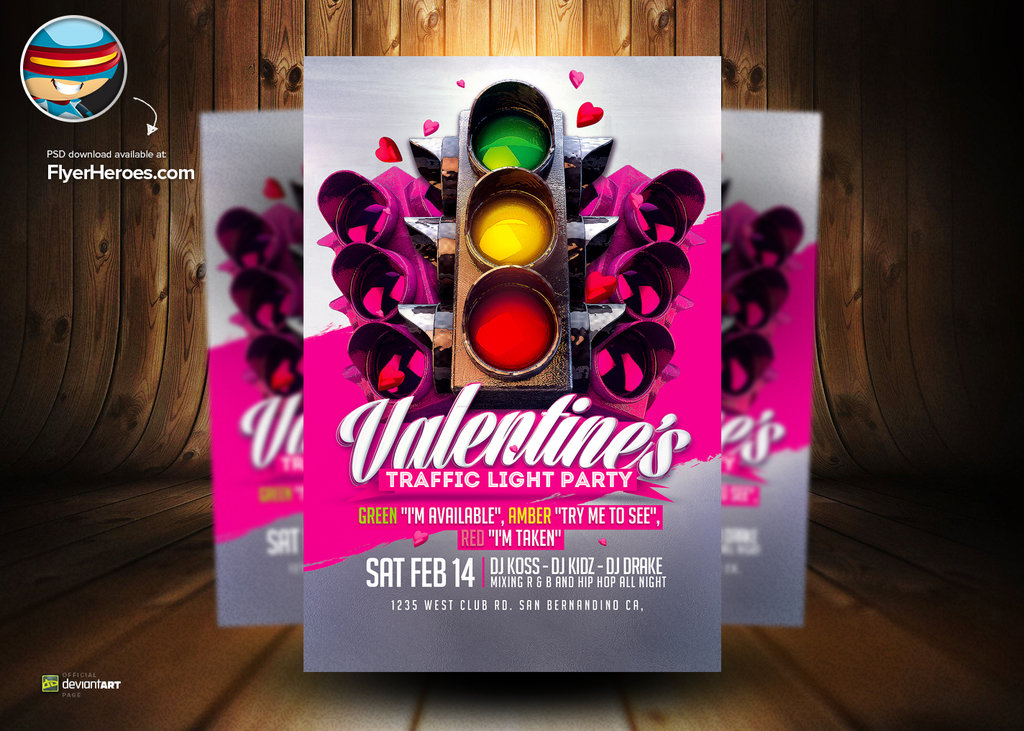 Valentines Traffic Light Party PSD Flyer Template2 by ...