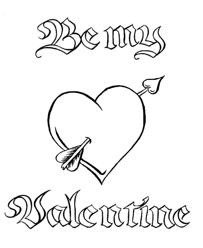 Be My Valentine Heart Arrow Coloring Pages | Coloring
