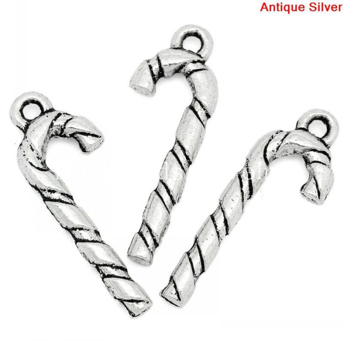 Charm Pendants Christmas Crutches Candy Cane Antique Silver 26x9mm ...