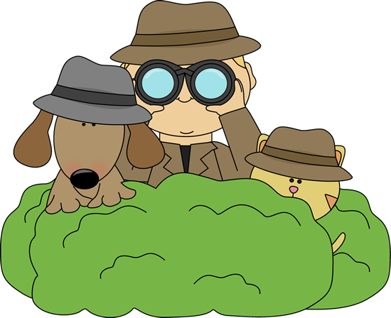 Detective in Bushes with Cat and Dog Clip Art - Detective in ...