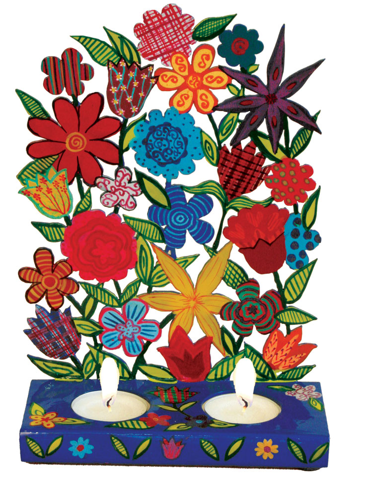 Yair Emanuel Painted Metal Candle Holder - Floral Bouquet, Jewish ...