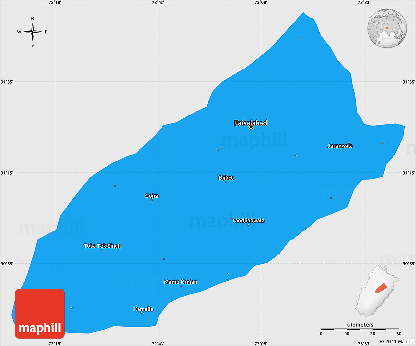 Political Simple Map of Faisalabad, single color outside
