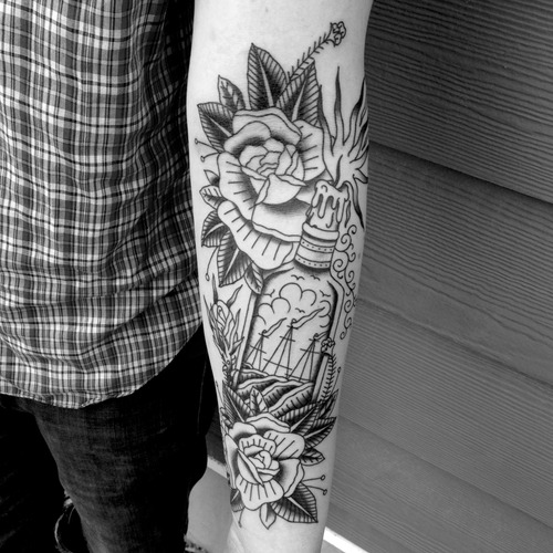 Black & White Candle & Roses Tattoo On Arm | Tattoobite.com
