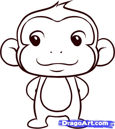 How to Draw a Simple Monkey, Step by Step, forest animals, Animals ...
