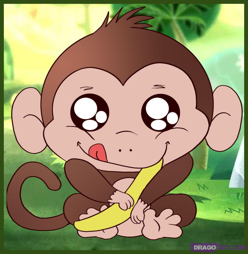 How to Draw a Baby Monkey, Step by Step, forest animals, Animals ...