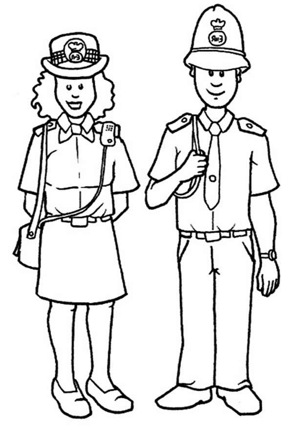 A Man and a Woman Police Officer Coloring Page - NetArt