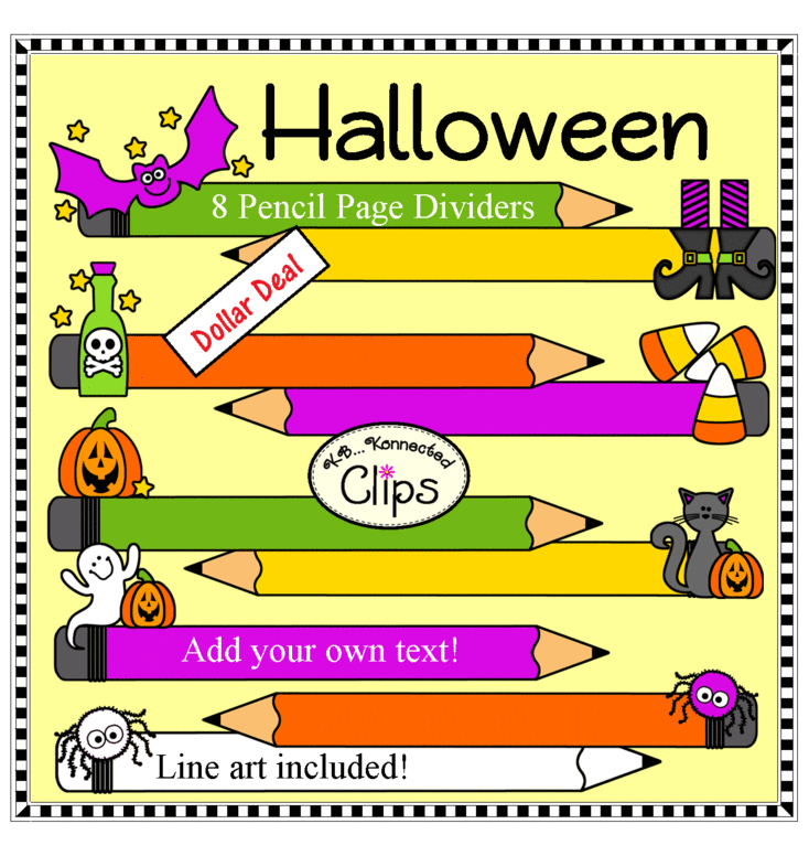 Dollar Deal! 8 Halloween Pencil Page Dividers with Room for Text