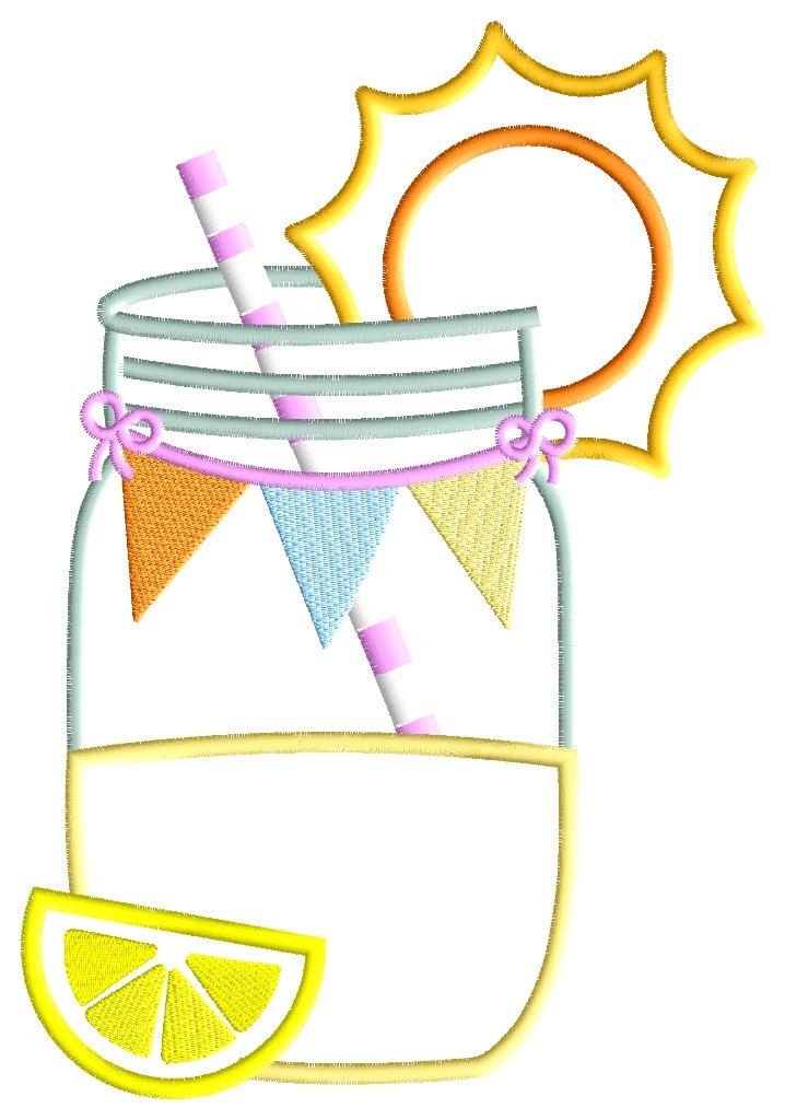 Mason Jar of Lemonade Applique Design - Instant Download - for Embroi…