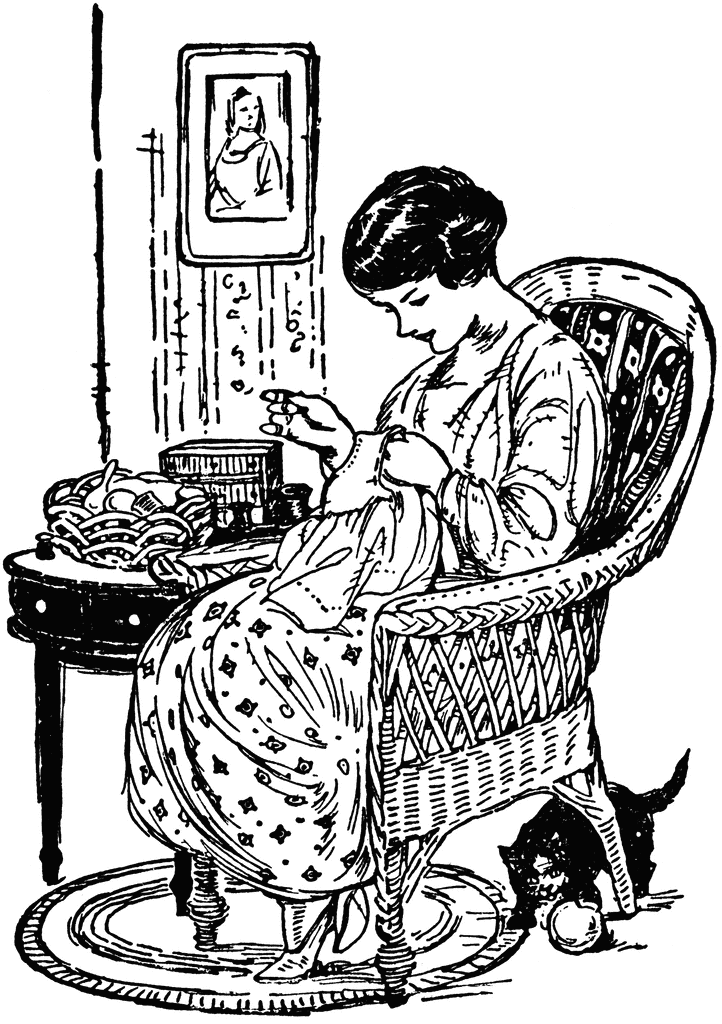 Woman Mending Clothing While Sitting in a Chair | ClipArt ETC