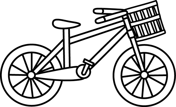 Black and White Bicycle with a Basket Clip Art - Black and White ...