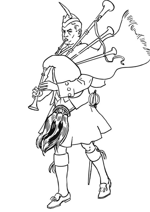 Coloring page Bagpipe player in Scottish costume - img 13224.
