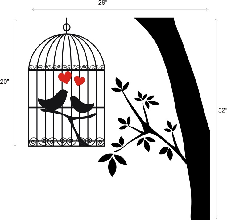 Love Birds in a cage, tree limb removable matte finish graphics art