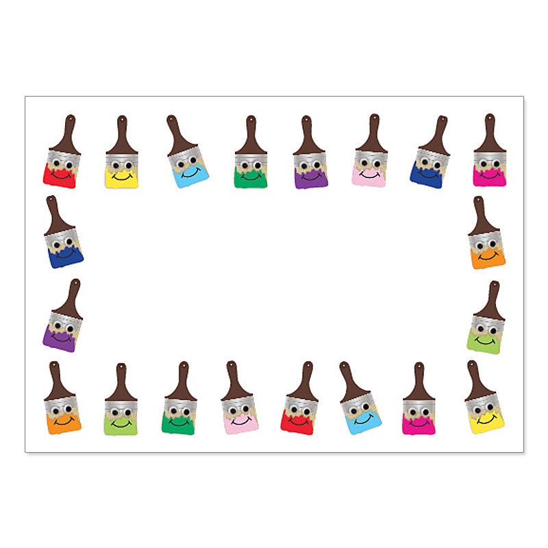 Cute "Happy Paintbrushes" Self-Adhesive Name Tags - Hygloss Products