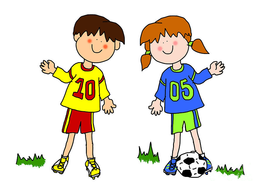 Boy And Girl Cartoon Soccer Player by Sylvie Bouchard - Boy And ...