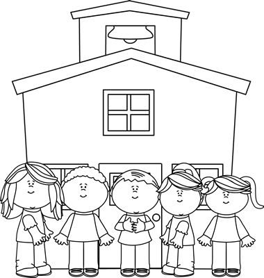 Black and White School Kids at School Clip Art - Black and White ...