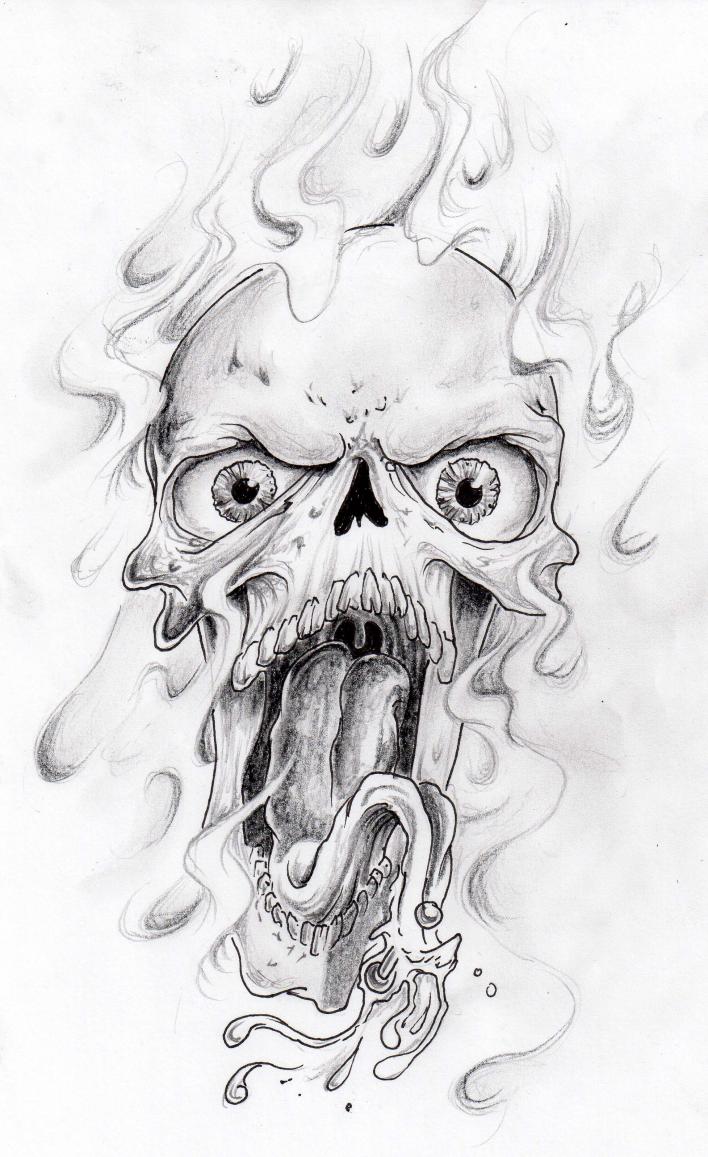 Flaming Horror Skull Tattoo Design | Tattoobite.com