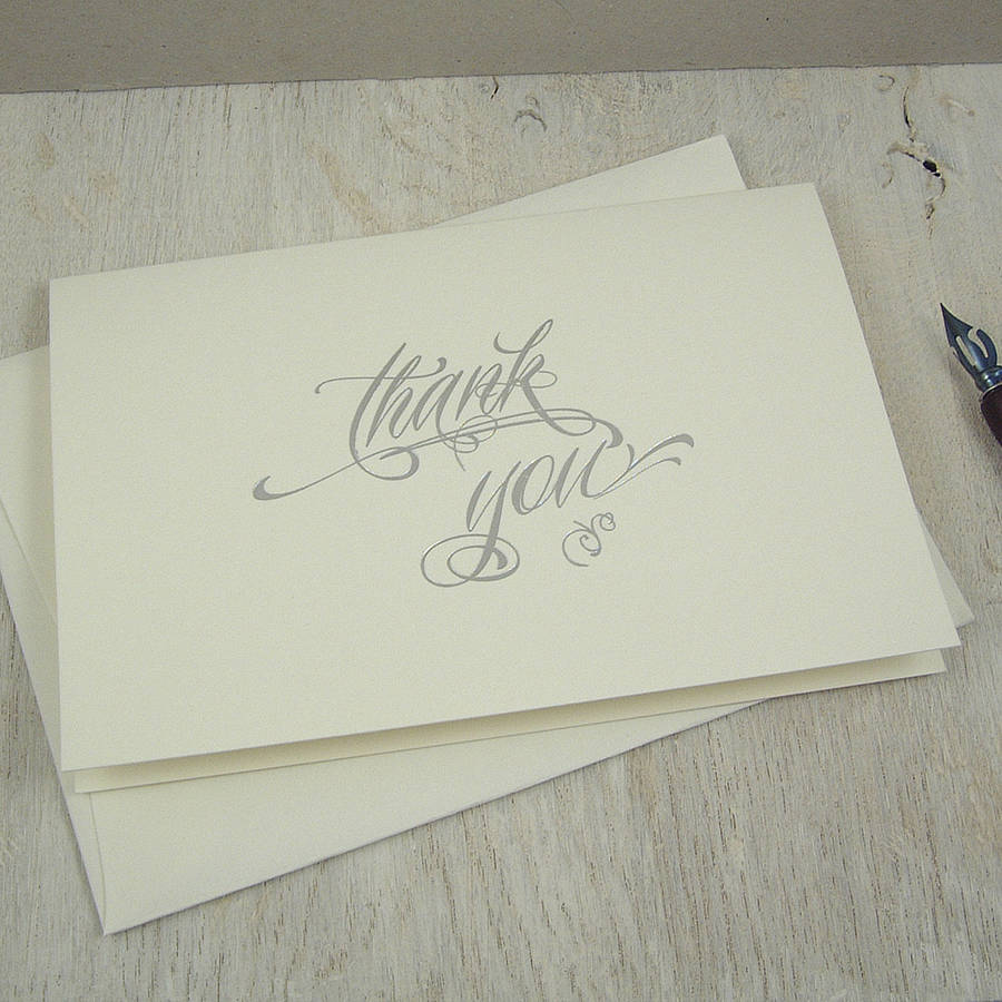 pack of six silver calligraphy thank you cards by xoxo stationery ...
