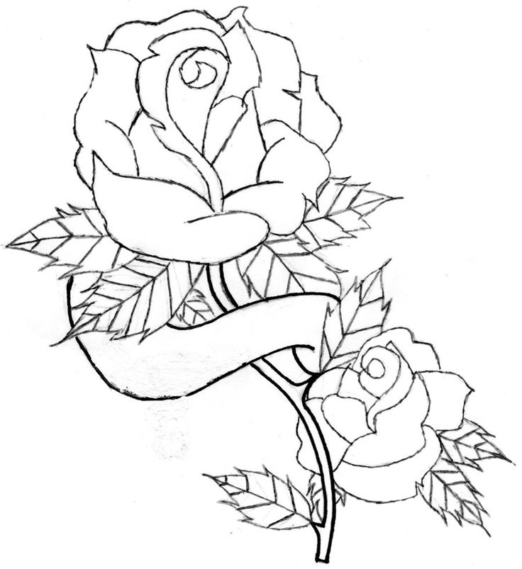 Heart and Roses Tattoo Drawings | Rose and Banner Line Art. by ...