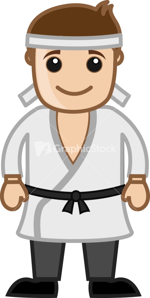 Cartoon Vector Character - Black Belt Karate Master Stock Image