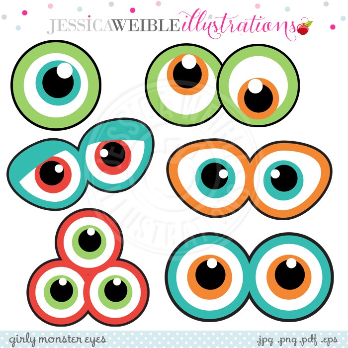 Girly Monster Eyes Digital Clipart - JW Illustrations