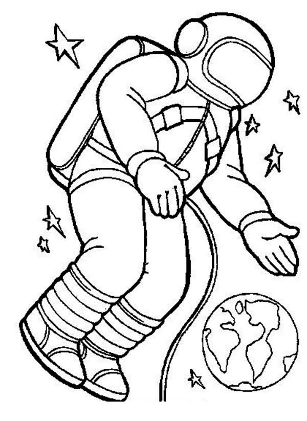 An Astronaut in the Spacesuit in the Orbit Coloring Page ...