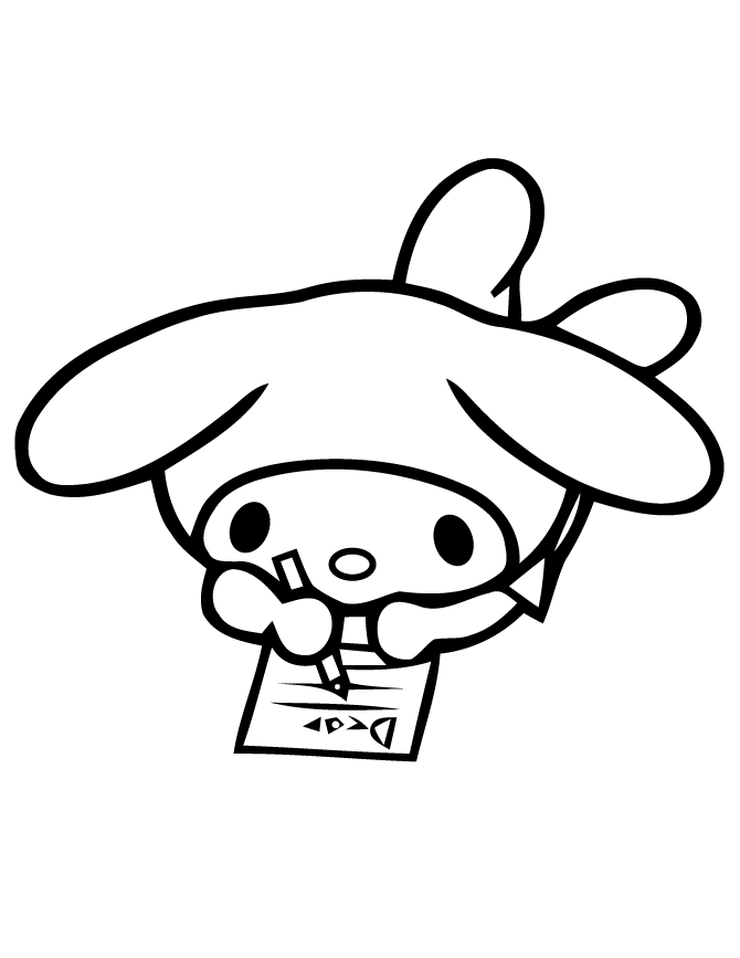 My Melody Writing With Pencil Coloring Page | HM Coloring Pages