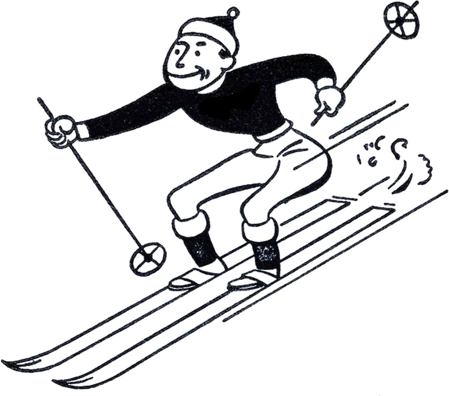 Funny Retro Skiing Clipart - The Graphics Fairy