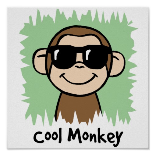 Cartoon Clip Art Cool Monkey with Sunglasses Posters | Zazzle