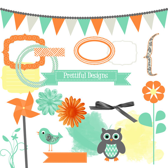 Digital Clip Art Frame Pinwheel Bird Owl by PrettifulDesigns