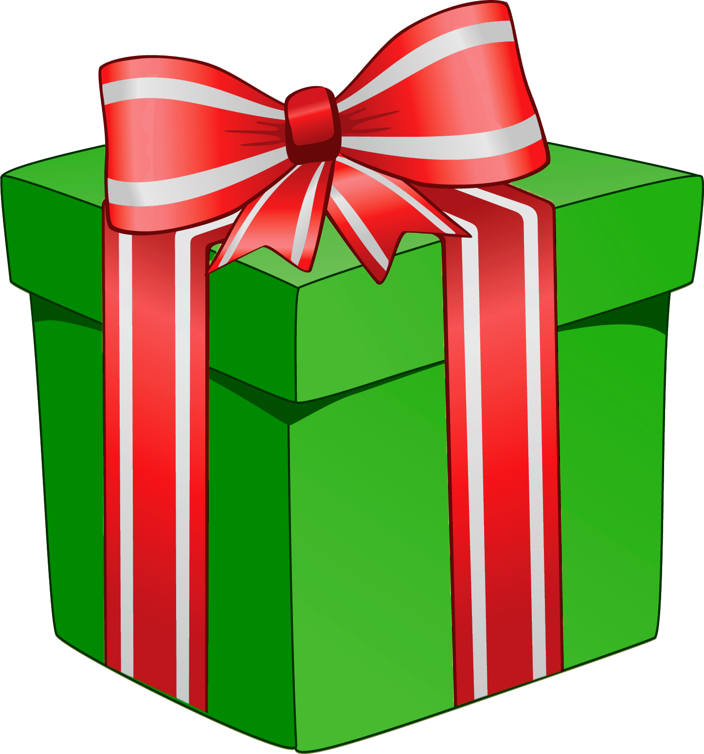 Green Gift Box with Red Bow PNG Picture