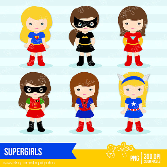 SUPERGIRLS Digital Clipart Superhero Clipart Girls by grafos