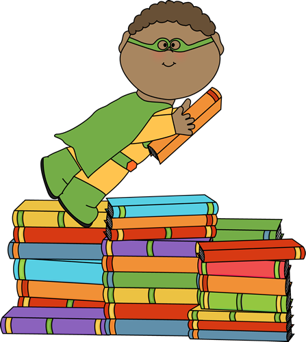 Boy Superhero Flying Over Books Clip Art - Boy Superhero Flying ...