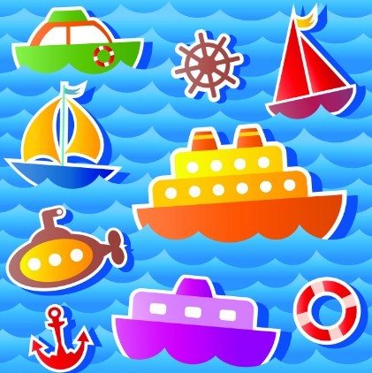 Free Colored Cartoon Ocean and Transport Elements Vector 05 » TitanUI