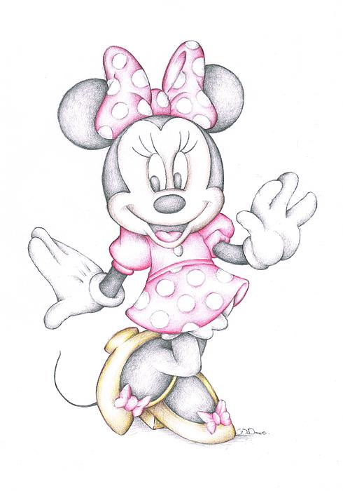 Minnie Mouse Disney Cartoon Colour Pencil Drawing by Steven Davis