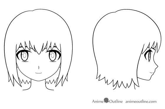 How To Draw An Anime Girl's Head And Face | Anime Outline - Cliparts.co