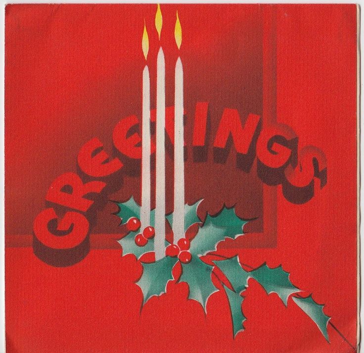 Vintage Greeting Card Christmas Candles Art Deco 1940s e251
