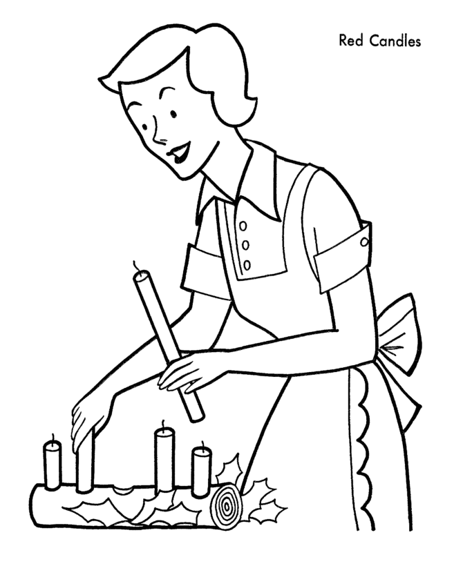 Christmas Decorations Coloring Pages - Yule Log and Candles ...