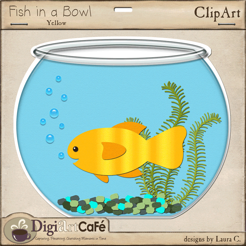 Delightful Yellow Fish in a Fish Bowl - Clipart