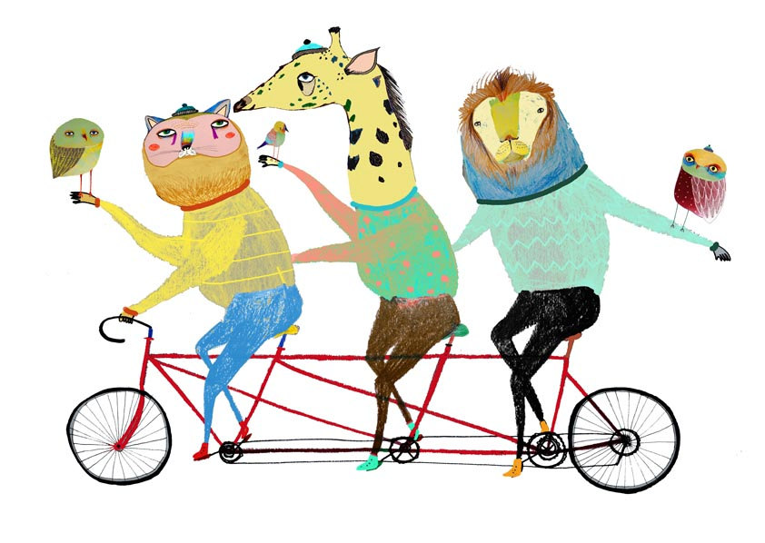 Biking Animal Friends Print Kids Art Artist by AshleyPercival