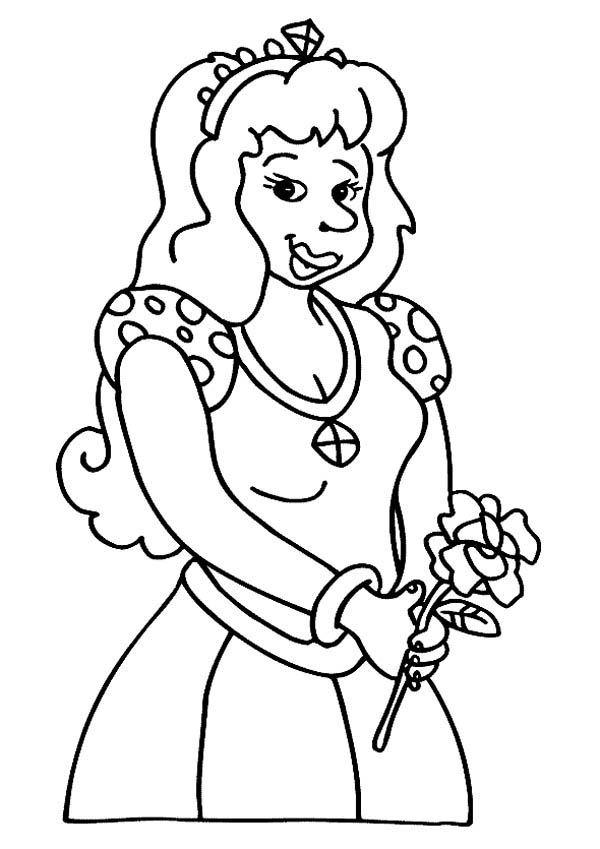 Princess Holding Rose in Middle Ages Coloring Page | Color Luna