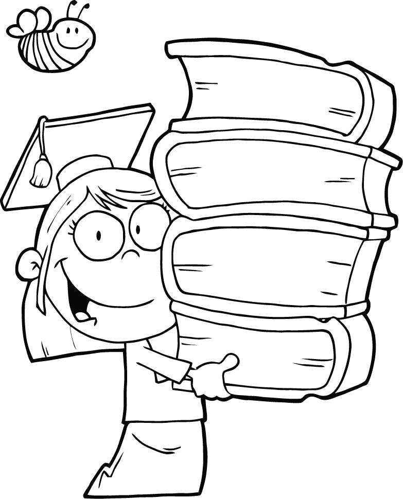 coloring pages of graduation girl holding books - Coloring Point ...