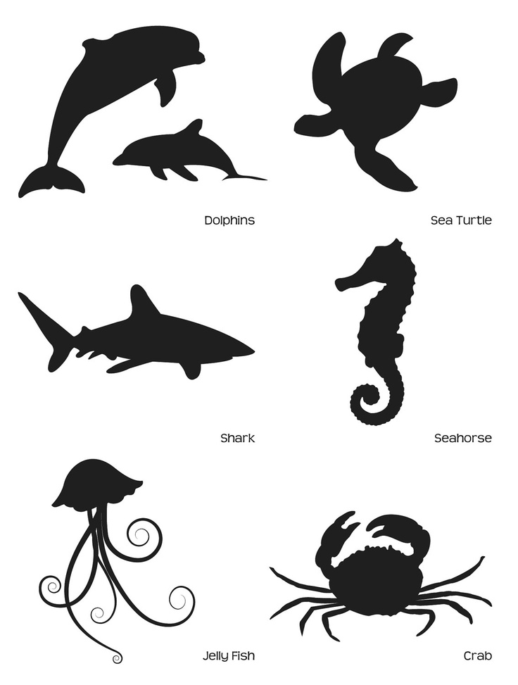 Dolphin Silhouette Art (Sea Life Animals - Sea Turtle, Shark, Jelly F…